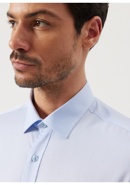 ALTINYILDIZ CLASSICS Erkek Mavi Slim Fit Dar Kesim Klasik Yaka %100 Pamuk Desenli Non-ıron Gömlek
