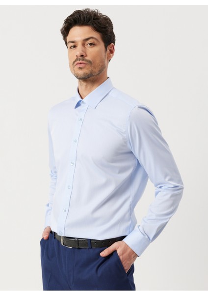 ALTINYILDIZ CLASSICS Erkek Mavi Slim Fit Dar Kesim Klasik Yaka %100 Pamuk Desenli Non-ıron Gömlek