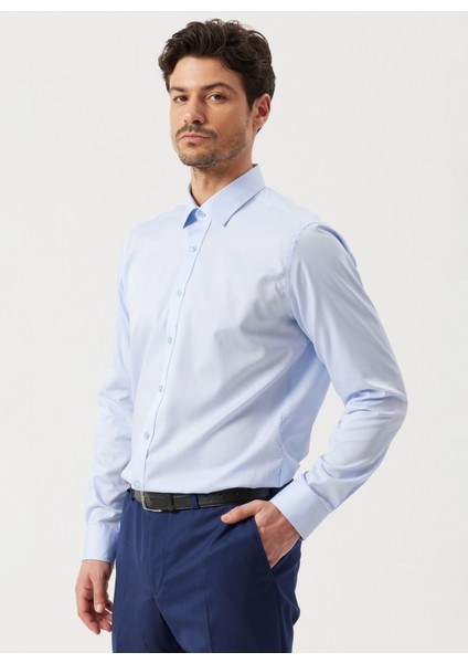 ALTINYILDIZ CLASSICS Erkek Mavi Slim Fit Dar Kesim Klasik Yaka %100 Pamuk Desenli Non-ıron Gömlek