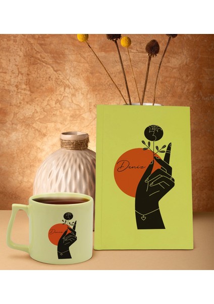 Kişiye Özel Isimli Sarı Sert Kapaklı Defter Ve Middle Kupa Seti, Arkadaşa Hediye, Yeni Iş Hediyesi, Doğum Günü Hediyesi-3
