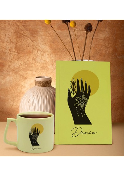 Kişiye Özel Isimli Sarı Sert Kapaklı Defter Ve Middle Kupa Seti, Arkadaşa Hediye, Yeni Iş Hediyesi, Doğum Günü Hediyesi-4