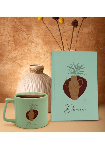 Kişiye Özel Isimli Yeşil Sert Kapaklı Defter Ve Middle Kupa Seti, Arkadaşa Hediye, Yeni Iş Hediyesi, Doğum Günü Hediyesi-10