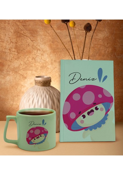 Kişiye Özel Isimli Yeşil Sert Kapaklı Defter Ve Middle Kupa Seti, Arkadaşa Hediye, Yeni Iş Hediyesi, Doğum Günü Hediyesi-17