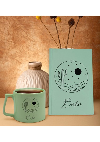 Kişiye Özel Isimli Yeşil Sert Kapaklı Defter Ve Middle Kupa Seti, Arkadaşa Hediye, Yeni Iş Hediyesi, Doğum Günü Hediyesi-5