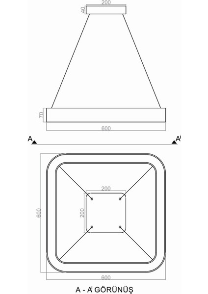 Sarkt LED Avize Krups 60X60 cm