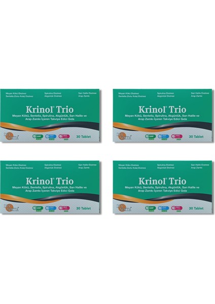 Trio - Meyan Kökü - Sentella - Spirulina - Akgünlük - Sarı Halile ve Arap Zamkı - 30 Tablet - 4 Kutu