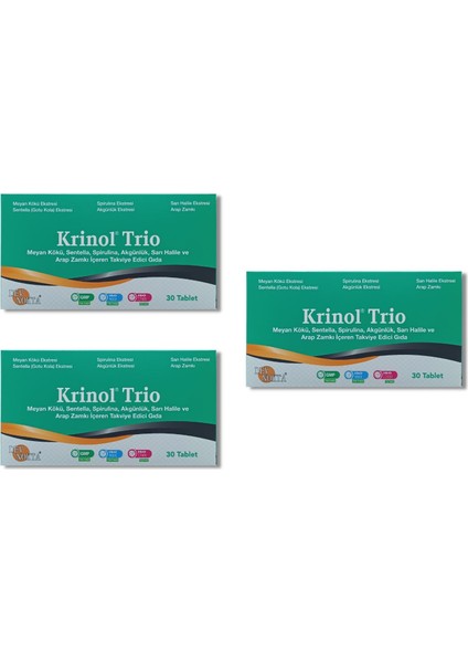 Trio - Meyan Kökü - Sentella - Spirulina - Akgünlük - Sarı Halile ve Arap Zamkı - 30 Tablet - 3 Kutu