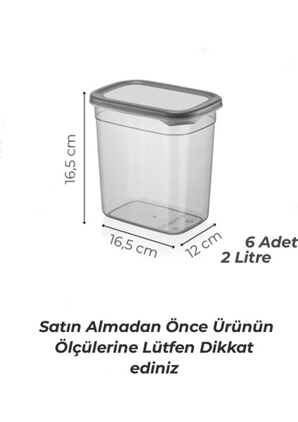 Kitchen Life 6'lı Antrasit Moly Dikdörtgen Saklama Kabı Seti 2000 ml - Çoklu Set Yapılabilen Set Erzak