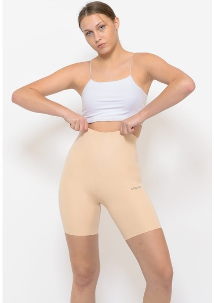 Lazer Kesim Iz Yapmayan Yüksek Bel Paçalı Silikonlu Şort Korse Siyah / Ten