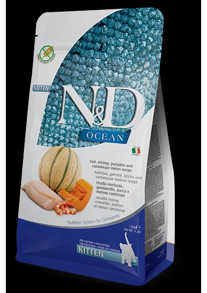 Ocean 1,5 kg Yavru Kedi Maması, Morina Balığı, Karides, Balkabağı, ve Kavun