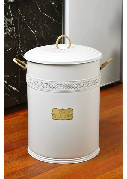 Metal 50 Litre Büyük Un Bakliyat Kovası Beyaz
