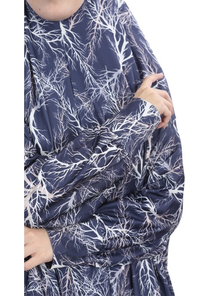 Pratik Iki Parça Desenli Yarasa Kollu Başörtülü Likralı Tesettür Namaz Elbisesi 992-0713 fiyatları