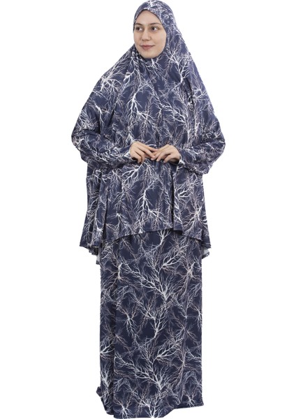 Pratik Iki Parça Desenli Yarasa Kollu Başörtülü Likralı Tesettür Namaz Elbisesi 992-0713 modelleri