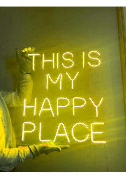 This Is My Happy Place Neon Yazı LED Tabela Dekoratif Aydınlatma(50 x 50 Cm)
