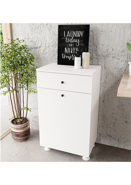 Çamaşır Sepeti Çekmeceli Banyo Dolabı Beyaz indirimleri