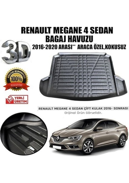 Renault Megane 4 Sedan Çift Kulak 3D Lüx Bagaj Havuzu