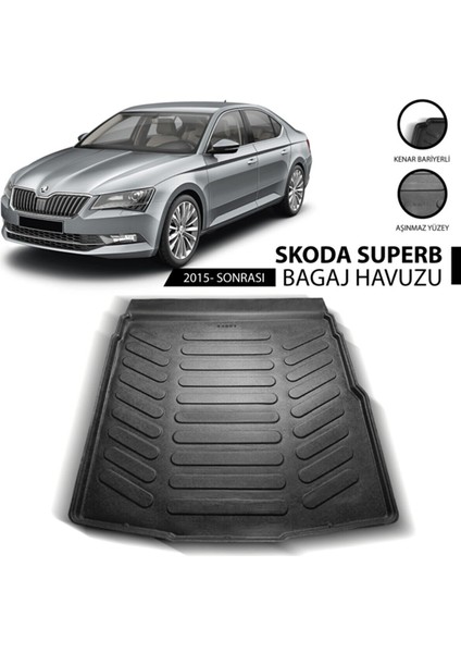 Skoda Super B 2015 Sonrası 3D Lüx Bagaj Havuzu