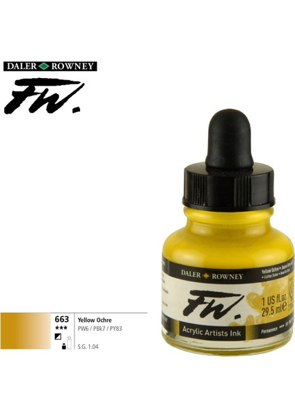 Likit Akrilik Pistole Mürekkebi Fw Ink 29.5ml 663 Yellow Ochre