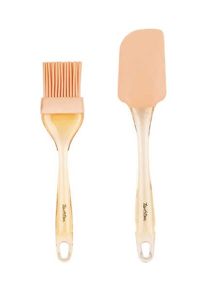 Somon Renkli Silikon Spatula ve Fırça Seti