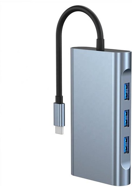 87W 7in1 Pd Type C Çevirici Adaptör, 1x 4K Hdmi, 1x Vga, 1x RJ45, 1x Pd Type C, 3x USB Hub