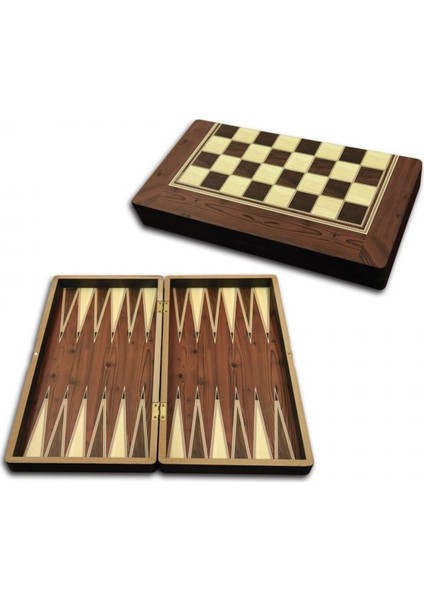 Platin Kaplama Büyük Boy Tavla Ceviz Ağaç Malzemeden 32 Adet Pul ve 2 Adet Zar ile