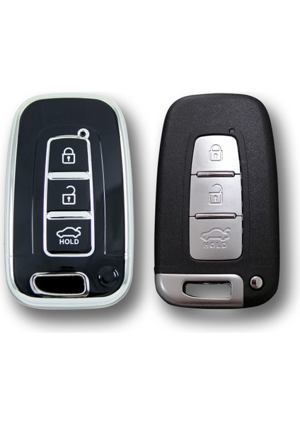 Hyundai 10-13 IX35 Tucson Smart 3 Buton Siyah-Gümüş Oto Anahtar Kumanda Kabı Kılıfı Oto Anahtarlık modelleri