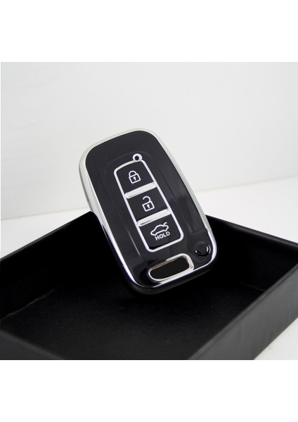 Hyundai 10-13 IX35 Tucson Smart 3 Buton Siyah-Gümüş Oto Anahtar Kumanda Kabı Kılıfı Oto Anahtarlık