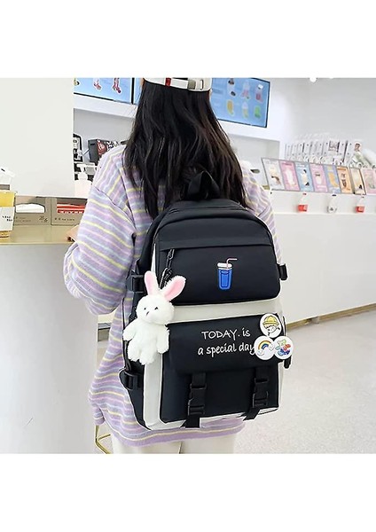 YY Store Öğrenci Sırt Çantası 5 Adet/takım Siyah (Yurt Dışından)