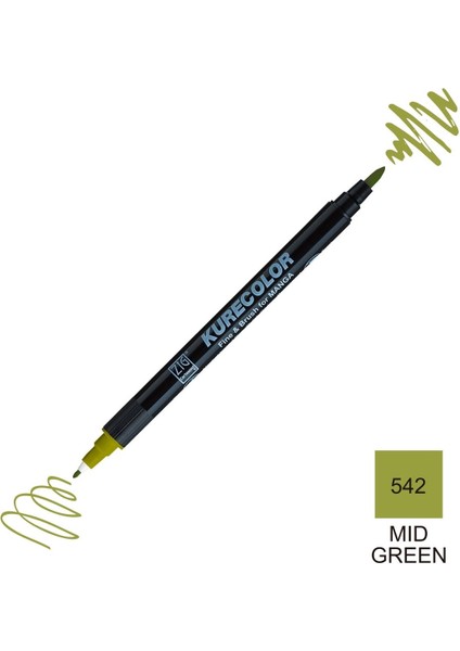 Kurecolor Mangaka Fine&brush Çift Taraflı Kalem CNKC-2200 No 542 Mid Green