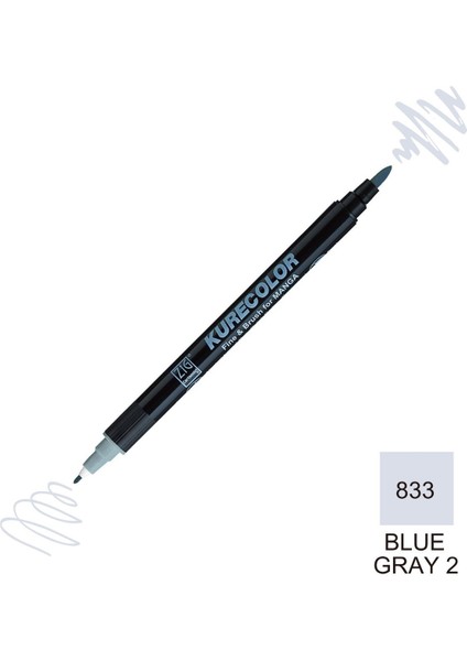 Kurecolor Mangaka Fine&brush Çift Taraflı Kalem CNKC-2200 No 833 Blue Gray 2