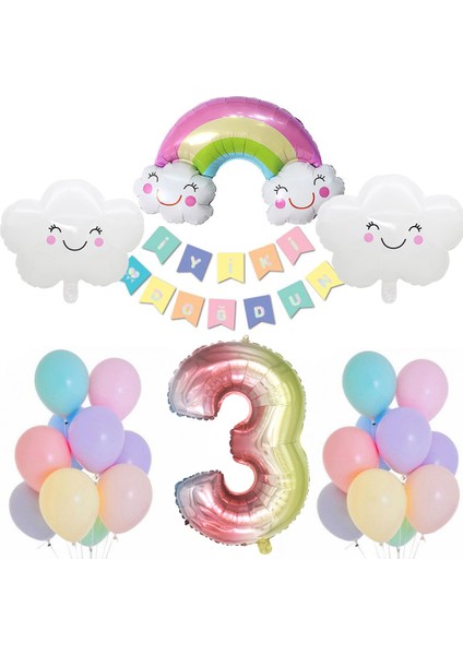 Gökkuşağı Bulut Konsepti Doğum Günü Parti Kutlama Seti