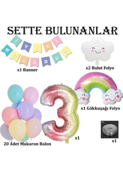 Gökkuşağı Bulut Konsepti Doğum Günü Parti Kutlama Seti fiyatları