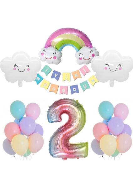 Gökkuşağı Bulut Konsepti Doğum Günü Parti Kutlama Seti