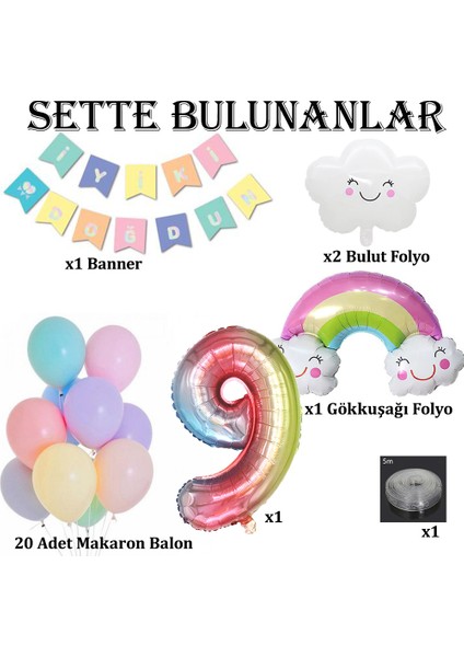 Gökkuşağı Bulut Konsepti Doğum Günü Parti Kutlama Seti
