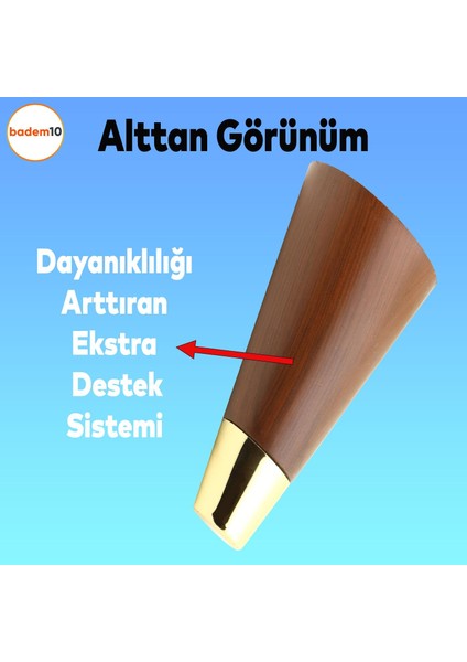 Konik Lüks Mobilya Sehpa Tv Ünitesi Koltuk Ayağı 12 Cm Kahverengi Ahşap Desenli Gold Ayakları