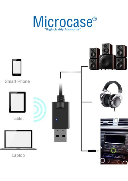 Araç Bilgisiyar Televizyon USB Bluetooth 5.0 Aux 3.5mm Ses Adaptörü - Siyah AL3533