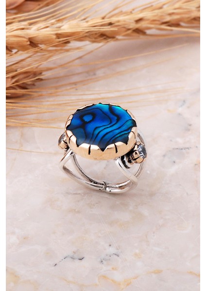 Okyanus Sedefi El İşi Gümüş Yüzük 3501