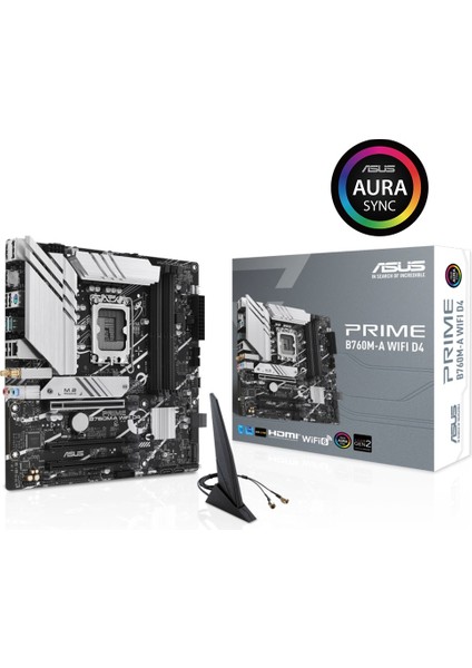 Prıme B760M-A Wıfı D4 Intel B760 Lga1700 DDR4 5333 Dp Hdmı 2X M2 Usb3.2 Ax Wifi + Bt Aura Rgb 2.5Gbit Lan Matx (Prıme B760M-A Wıfı D4) Anakart