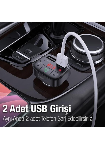 Bluetooth V5.0 LED Ekranlı Fm Transmitter Araç Kiti, 2x USB 1x Micro Sd Girişli Fm Transmitter