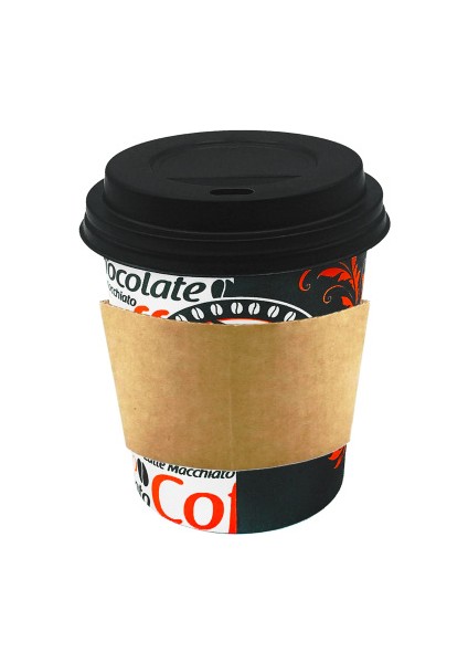 8 Oz Siyah Kapaklı Tutamaçlı Karton Bardak Latte Kahve Kağıt Bardak Sleeve 250 ml 100'lü