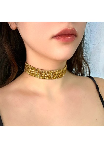 Full Kristal Taşlı Işleme Choker Tasma Kolye