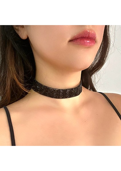 Full Kristal Taşlı Işleme Choker Tasma Kolye