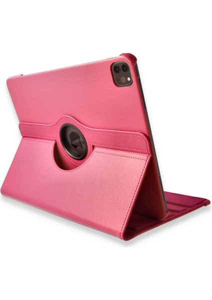 Happycase iPad Pro 12.9 (2021) Kılıf 360 Tablet Dönerli  Kılıf - Pembe