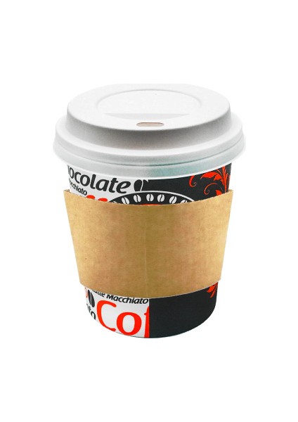 8 Oz Beyaz Kapaklı Tutamaçlı Karton Bardak Latte Kahve Kağıt Bardak Sleeve 250 ml 100'lü