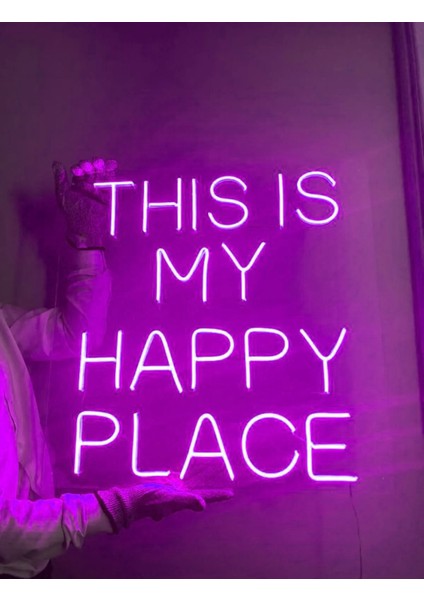 This Is My Happy Place Neon Yazı LED Tabela Dekoratif Aydınlatma(50 x 50 Cm)