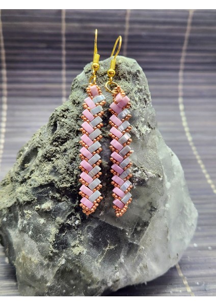 Tila Taşlı Pembe Gümüş Bohem Etnik El Yapımı Küpe