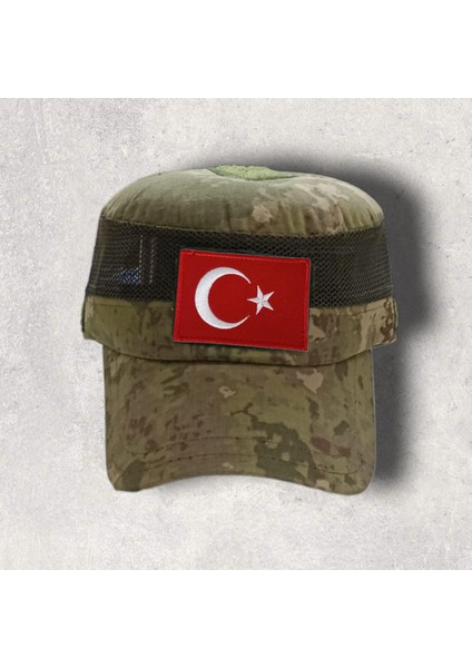Fileli Kamuflaj Operasyon Arazi Şapkası Yıldırım Temalı (Castro Şapka) + Türk Bayrağı Peç Hediyeli