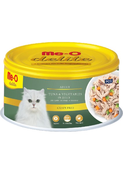 Me-O Delite Tahılsız Ton Balıklı Sebzeli Jöleli Yetişkin Kedi Konservesi 80 gr - 24 Adet