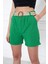 Kadın Beli Kemerli Keten Şort Benetton Yeşili 3