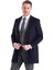 Lacivert Slim Fit Düz Mono Yaka Yünlü Kaşe Palto 2